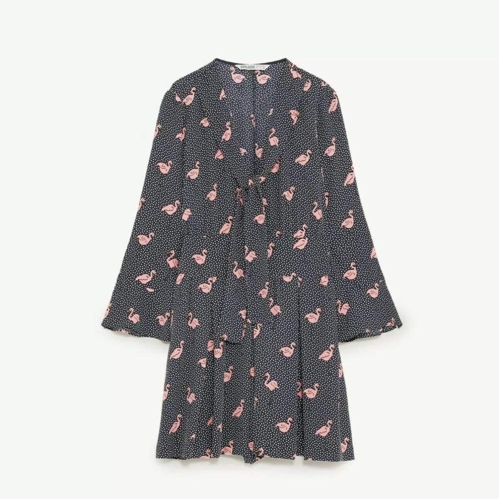 Zara white/navy polka-dot V-neck print jumpsuit